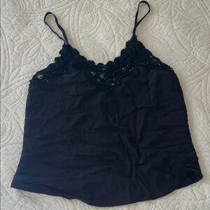 Vintage Elegant Black Lace Trim Cami Top
